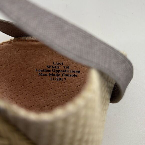 Gentle Souls Luci Sandals Women's 7 Pewter Tan Leather Peep Toe Wedge Espadrille - Picture 9 of 10